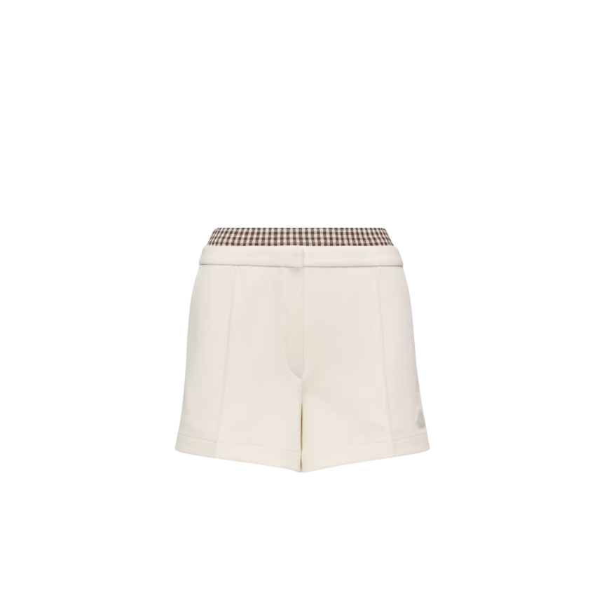 Short MONCLER coton mélangé écru taille carreaux vichy marron