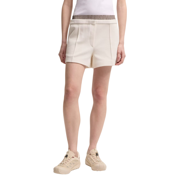 Short MONCLER coton mélangé écru taille carreaux vichy marron