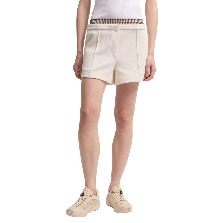 Short MONCLER coton mélangé écru taille carreaux vichy marron