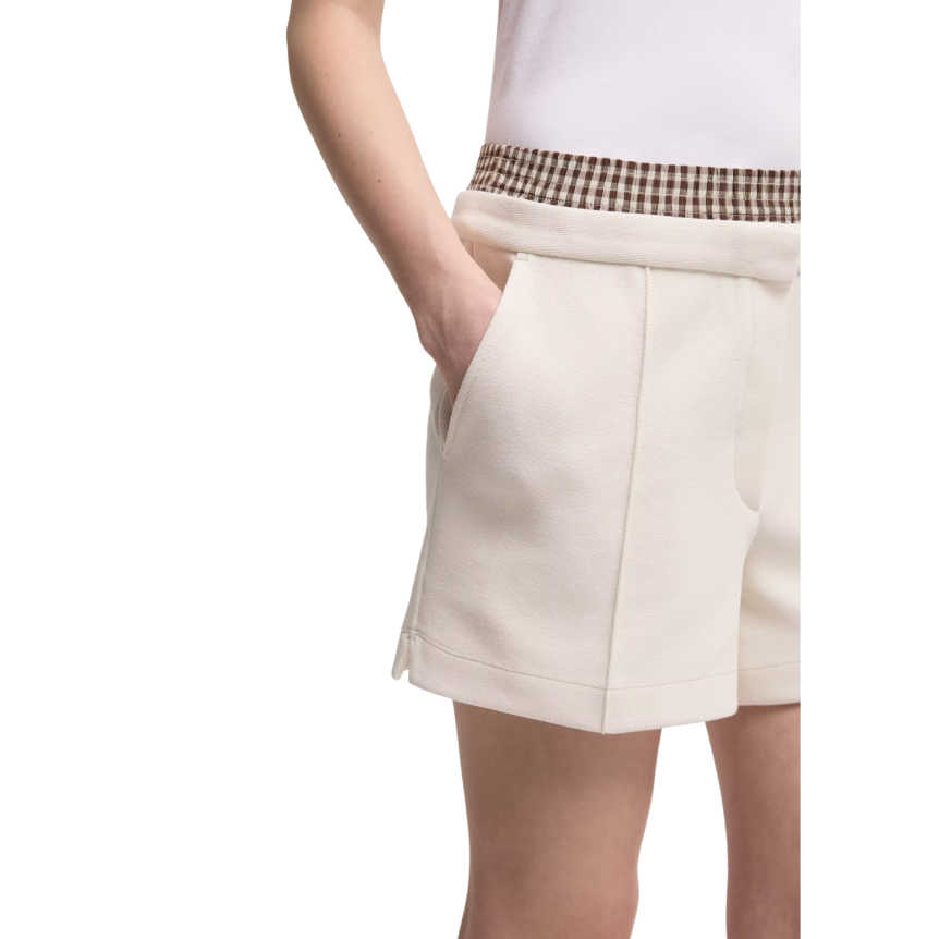 Short MONCLER coton mélangé écru taille carreaux vichy marron