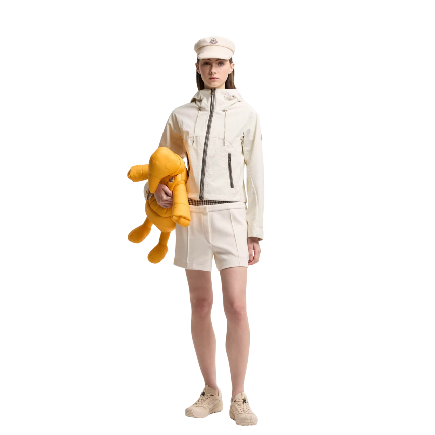 Short MONCLER coton mélangé écru taille carreaux vichy marron