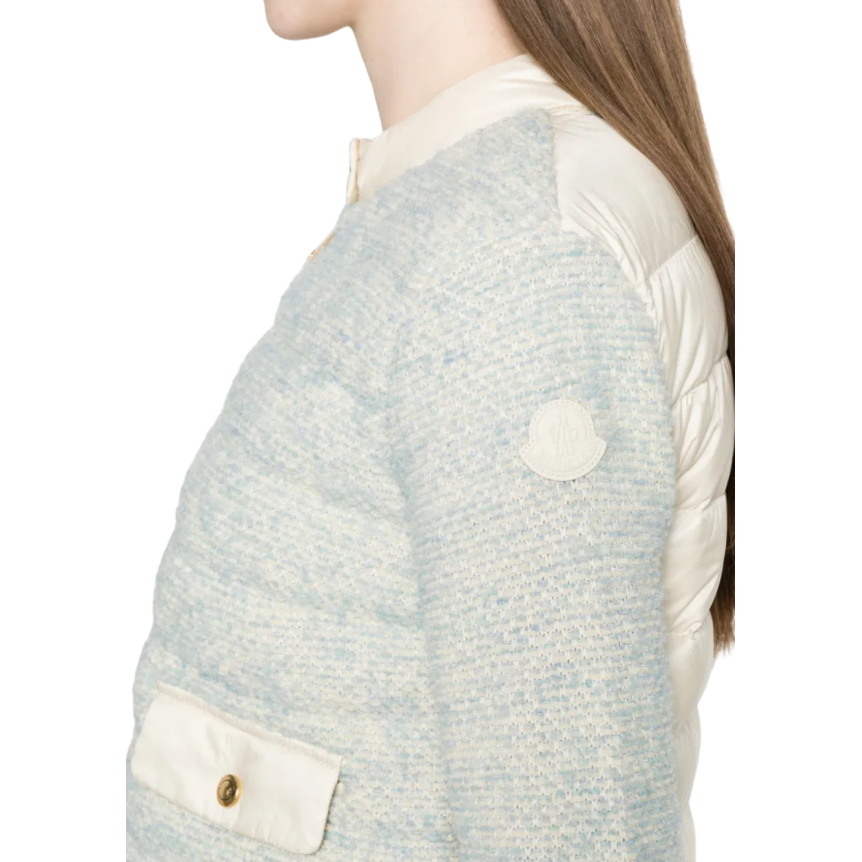 Cardigan veste zippée MONCLER bi matière bleu ciel chiné dos écru