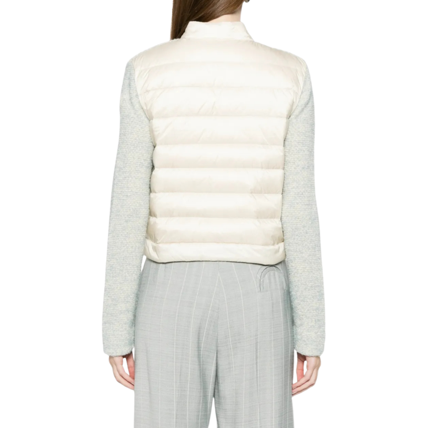 Cardigan veste zippée MONCLER bi matière bleu ciel chiné dos écru