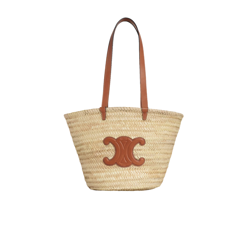Sac panier CELINE grand format palmier triomphe cuir marron