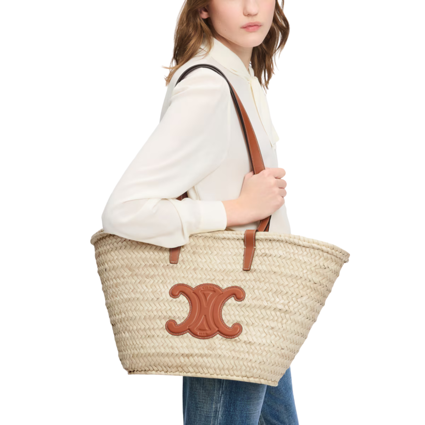 Sac panier CELINE grand format palmier triomphe cuir marron