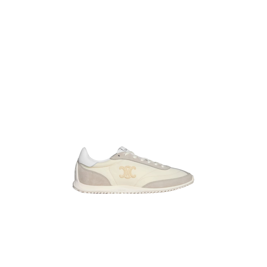 Baskets CELINE Racer daim gris nylon écru broderie logo triomphe