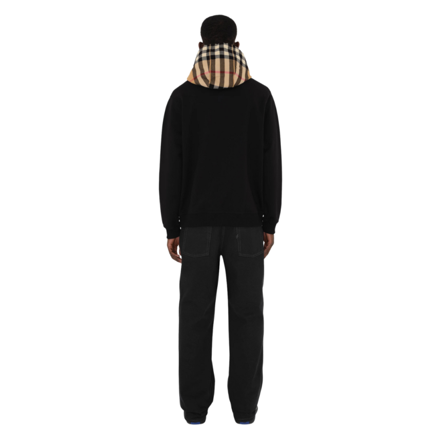 Sweat-shirt hoodie BURBERRY Samuel coton noir capuche flanelle carreaux Burberry Check beige