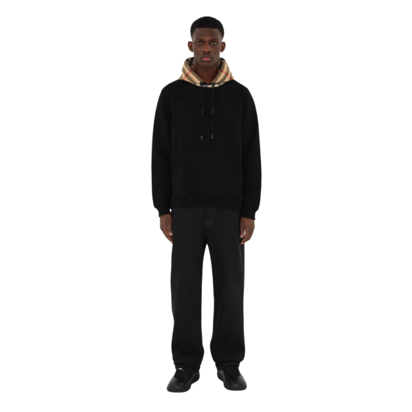 Sweat-shirt hoodie BURBERRY Samuel coton noir capuche flanelle carreaux Burberry Check beige