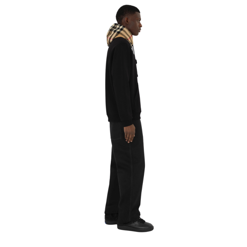 Sweat-shirt hoodie BURBERRY Samuel coton noir capuche flanelle carreaux Burberry Check beige