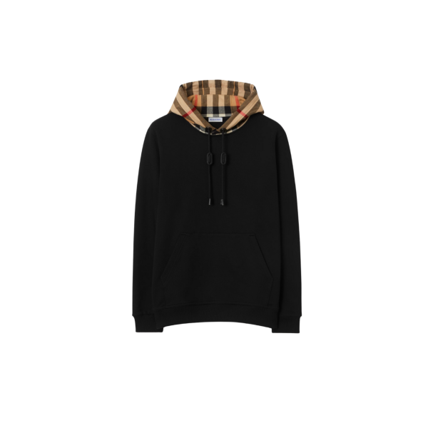Sweat-shirt hoodie BURBERRY Samuel coton noir capuche flanelle carreaux Burberry Check beige