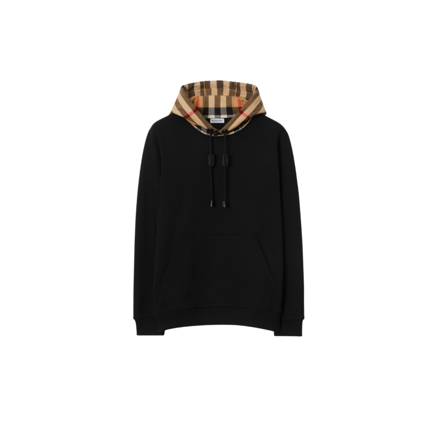 Sweat-shirt hoodie BURBERRY Samuel coton noir capuche flanelle carreaux Burberry Check beige