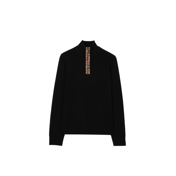 Pull semi zippé BURBERRY Cameron laine noir Check