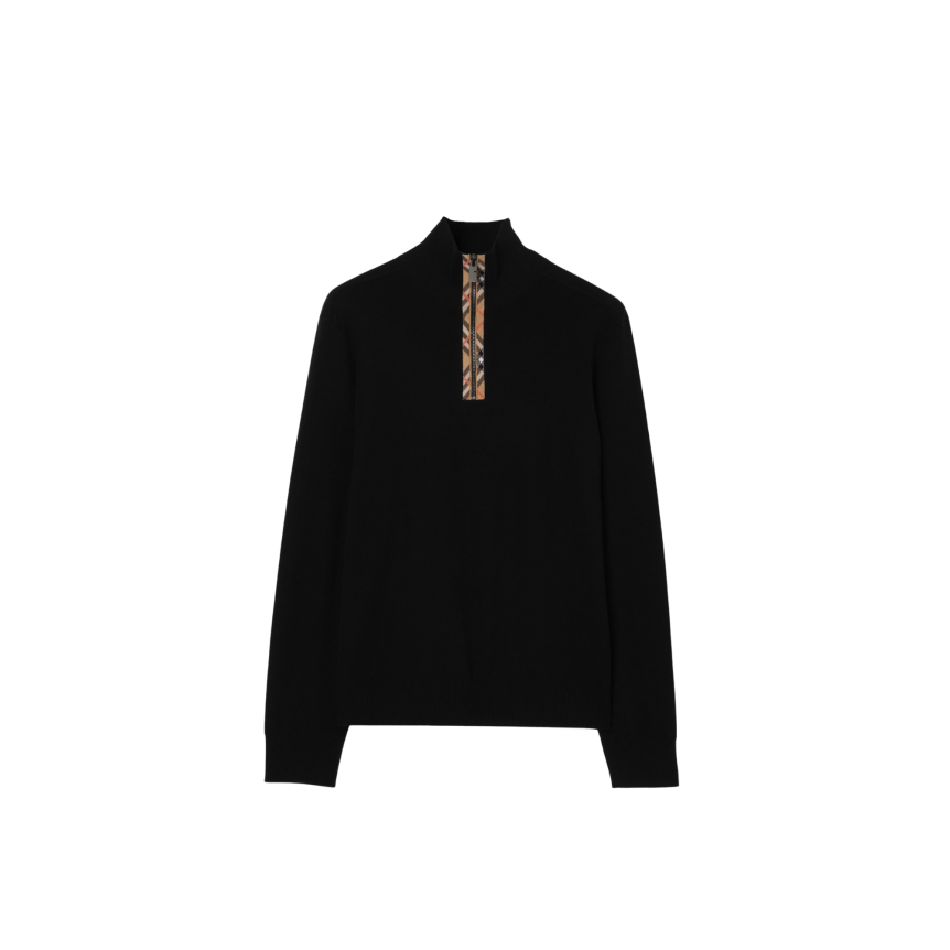 Pull semi zippé BURBERRY Cameron laine noir Check