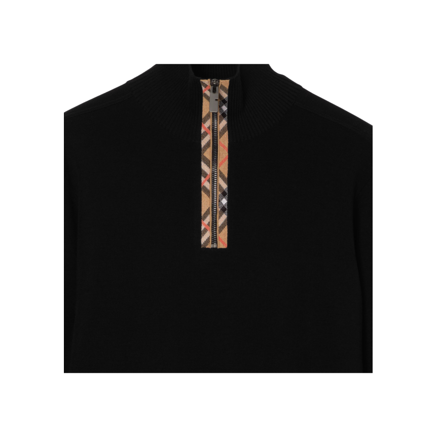Pull semi zippé BURBERRY Cameron laine noir Check