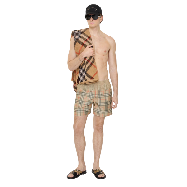 Short de bain BURBERRY Seb nylon Gradient Check beige