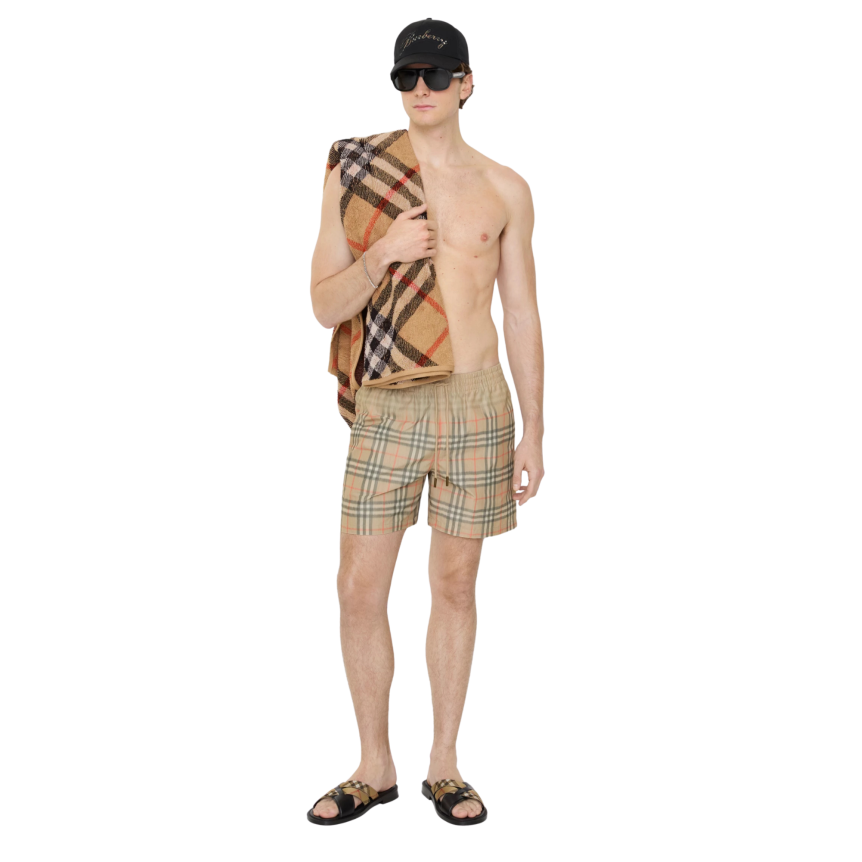 Short de bain BURBERRY Seb nylon Gradient Check beige