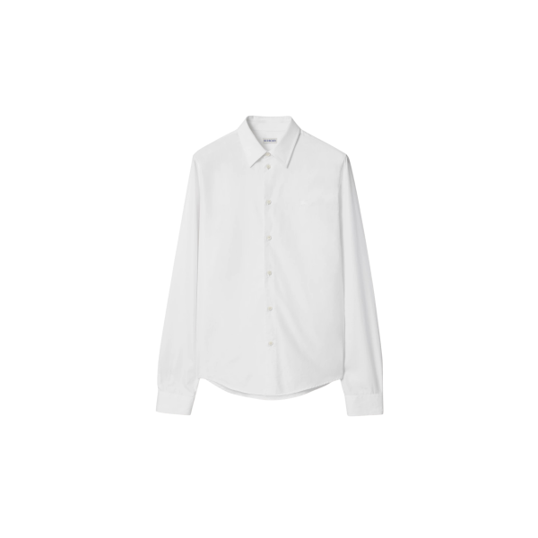Chemise droite BURBERRY Sam popeline de coton blanc liseret check beige