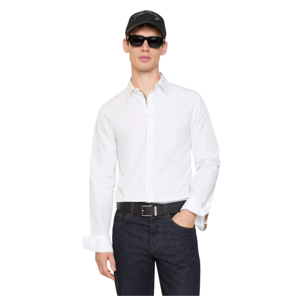 Chemise droite BURBERRY Sam popeline de coton blanc liseret check beige