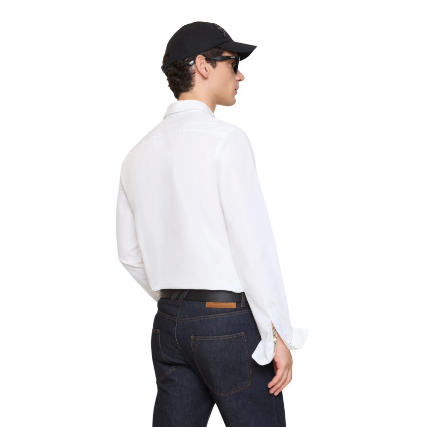 Chemise droite BURBERRY Sam popeline de coton blanc liseret check beige