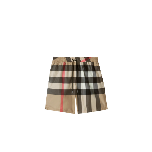 Short de bain BURBERRY Guildes nylon gris check beige