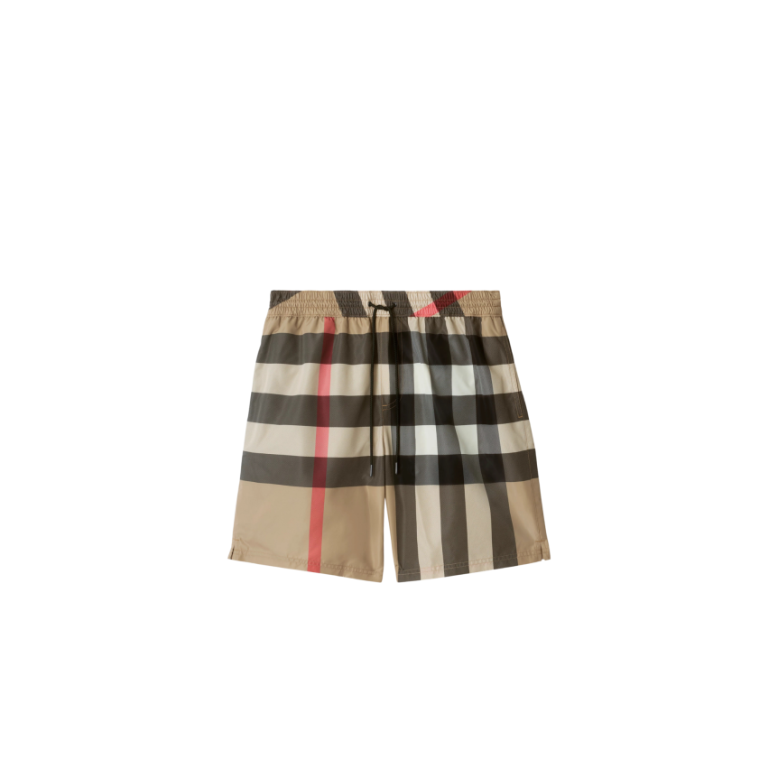 Short de bain BURBERRY Guildes nylon gris check beige