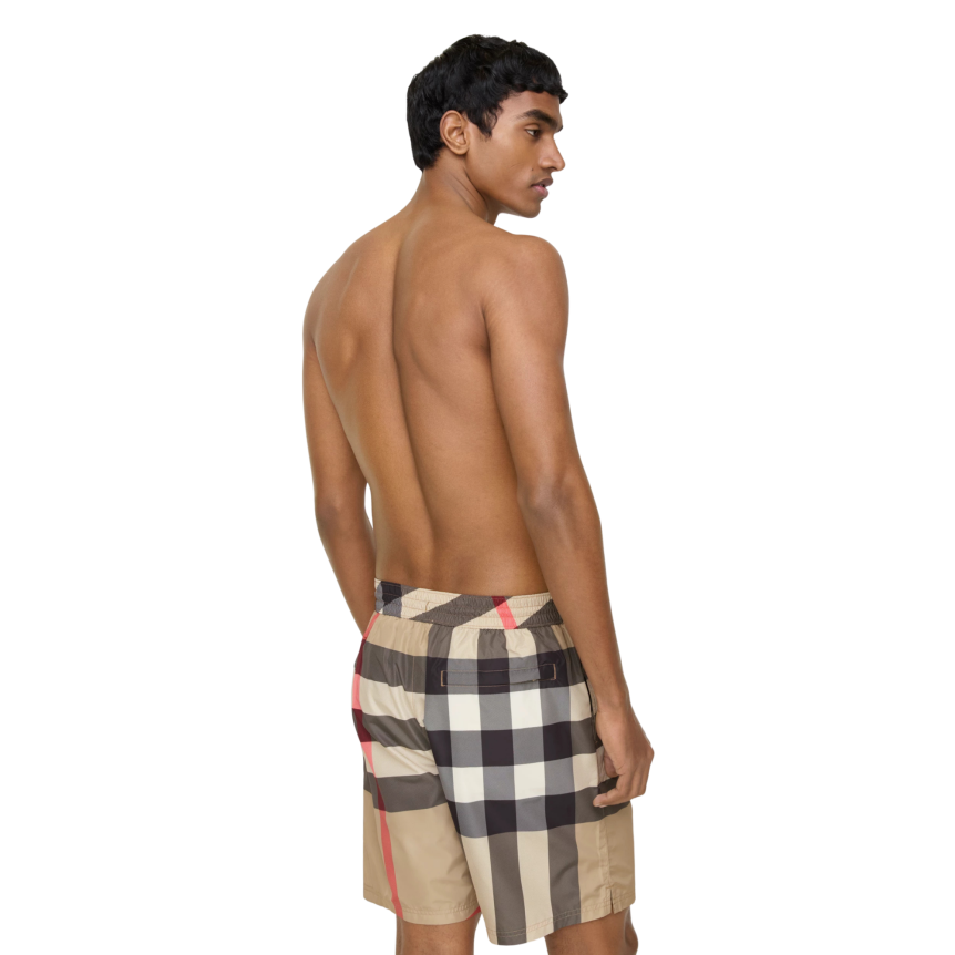 Short de bain BURBERRY Guildes nylon gris check beige