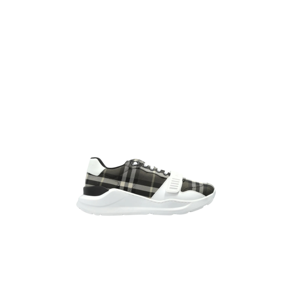 BURBERRY Basket basse Sneaker New Regis cuir velours check noir gris