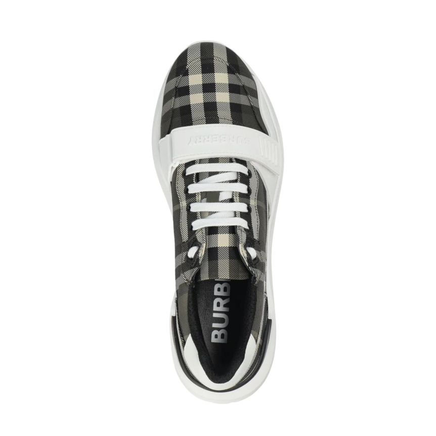 BURBERRY Basket basse Sneaker New Regis cuir velours check noir gris