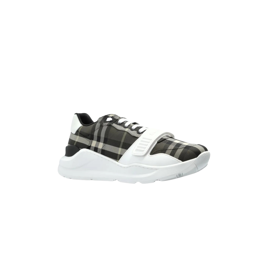 BURBERRY Basket basse Sneaker New Regis cuir velours check noir gris