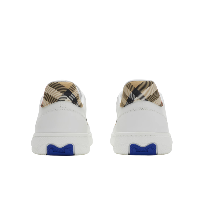 Basket basse sneaker BURBERRY Terrace cuir blanc check beige  languette EDK