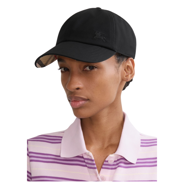 Casquette de baseball BURBERRY gabardine de coton noir visière check beige
