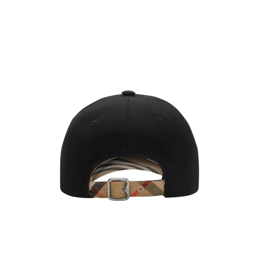 Casquette de baseball BURBERRY gabardine de coton noir visière check beige
