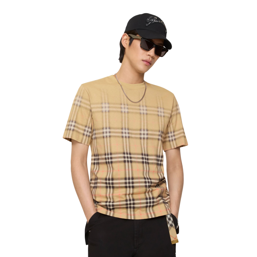 T-shirt col rond Ryan coton beige Gradient Check