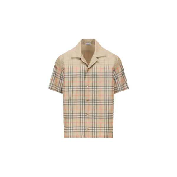 Chemise manche courte Hugh viscose mélangé beige check dégradé