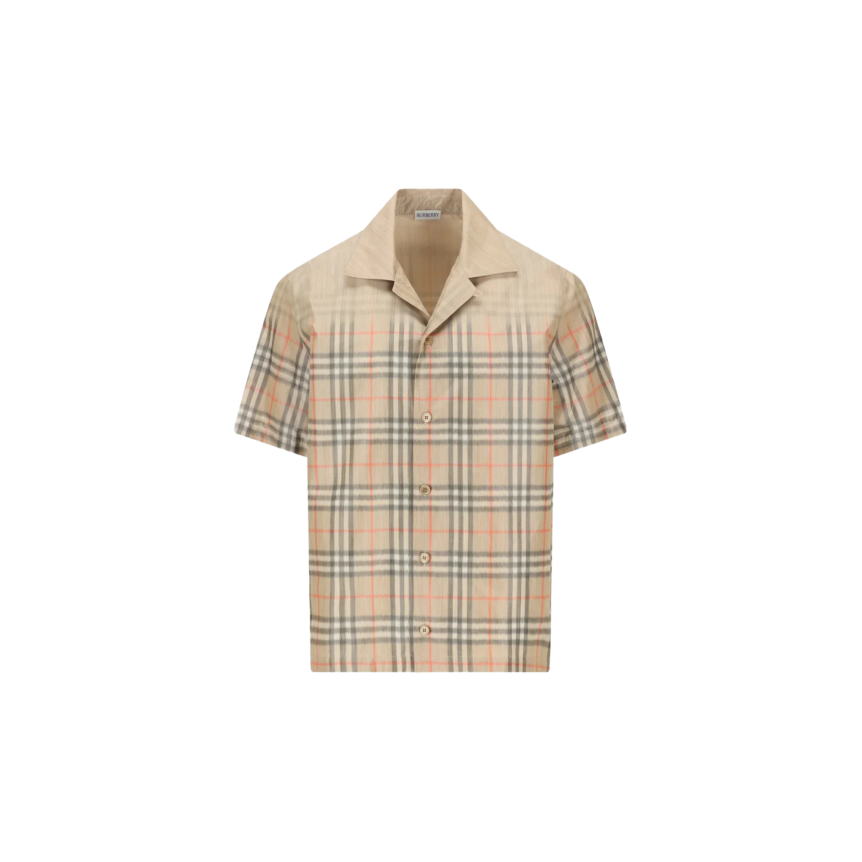 Chemise manche courte Hugh viscose mélangé beige check dégradé
