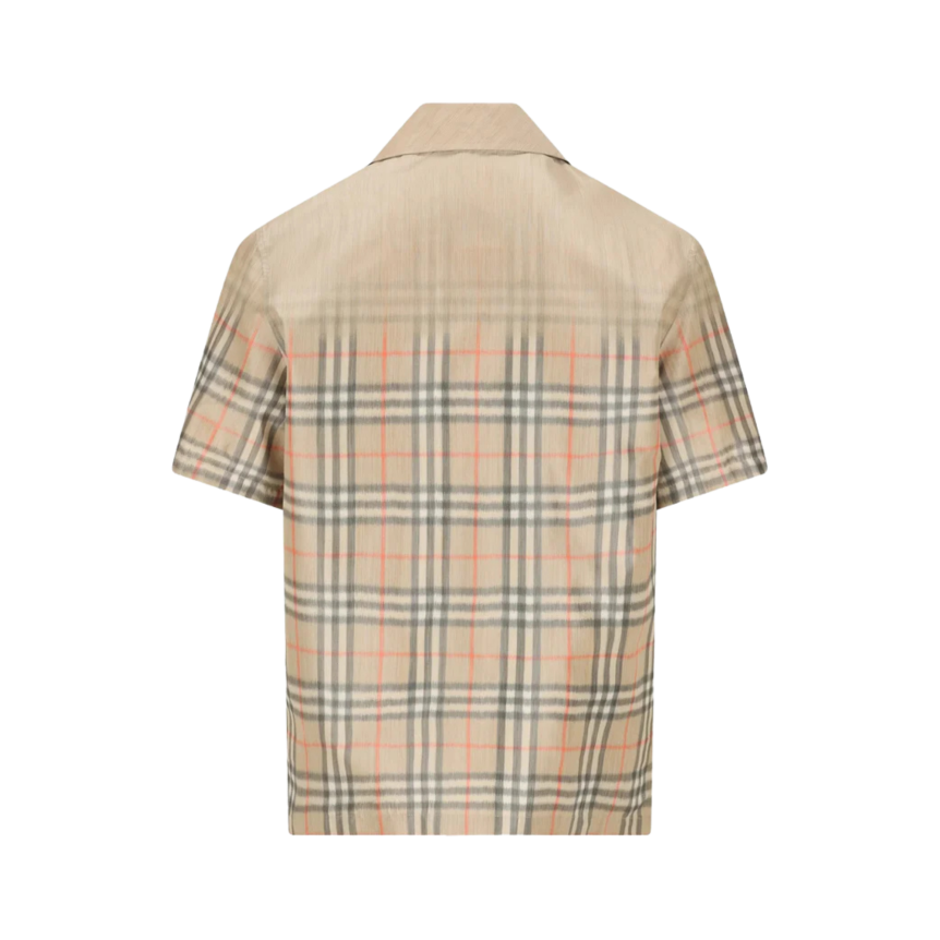 Chemise manche courte Hugh viscose mélangé beige check dégradé