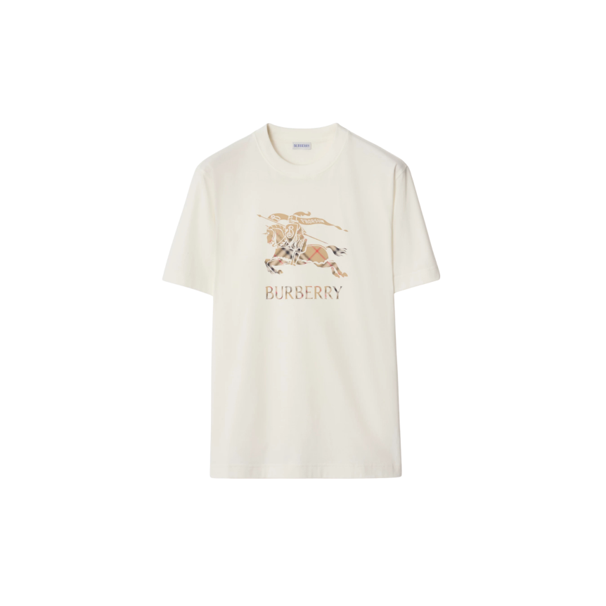 T-shirt col rond BURBERRY coton blanc logo EDK cavalier check ombré