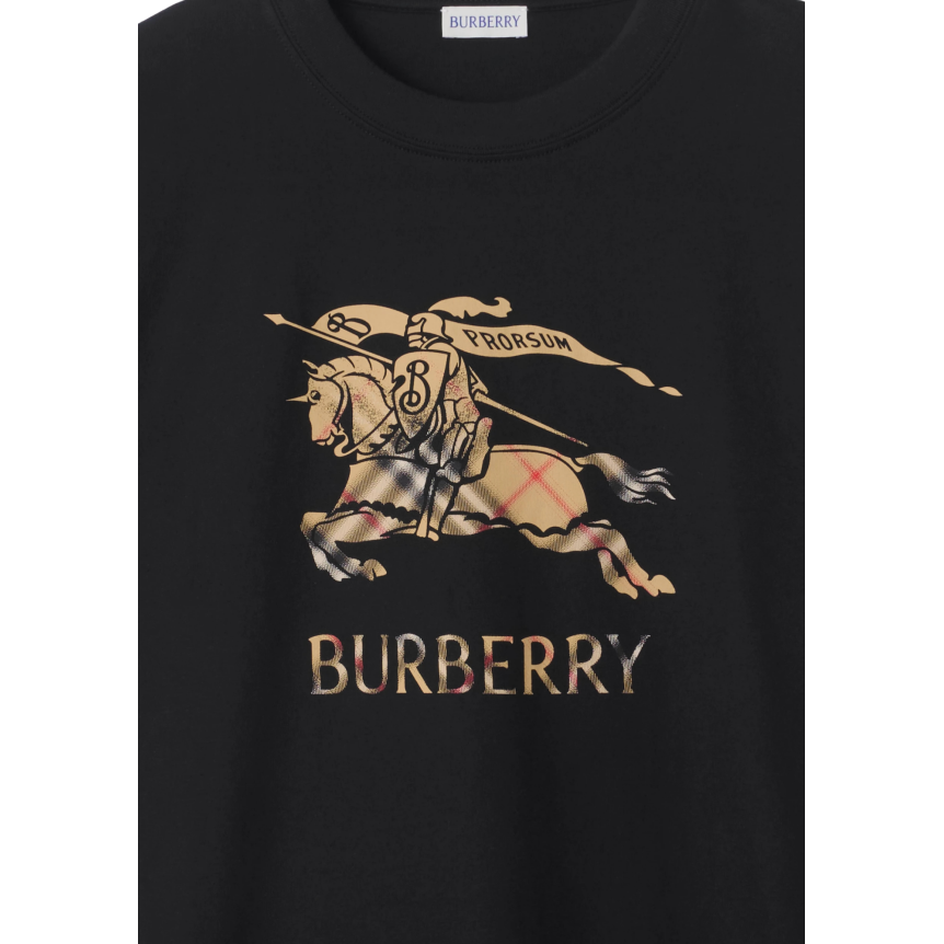 T-shirt col rond BURBERRY coton noir logo EDK cavalier check ombré