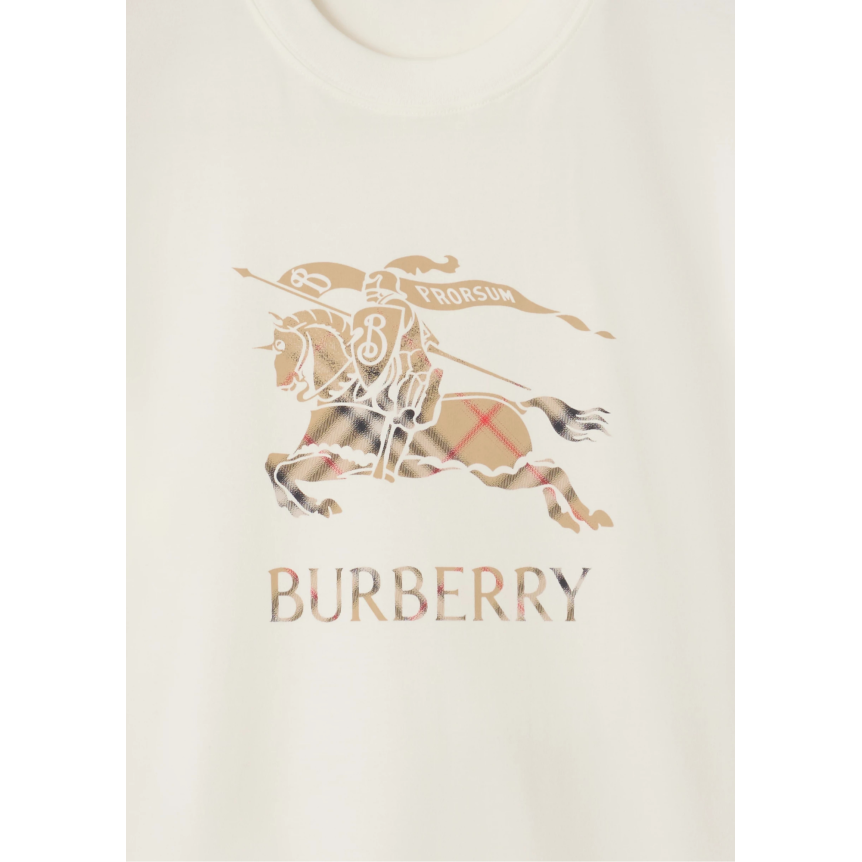 T-shirt col rond BURBERRY coton blanc logo EDK cavalier check ombré
