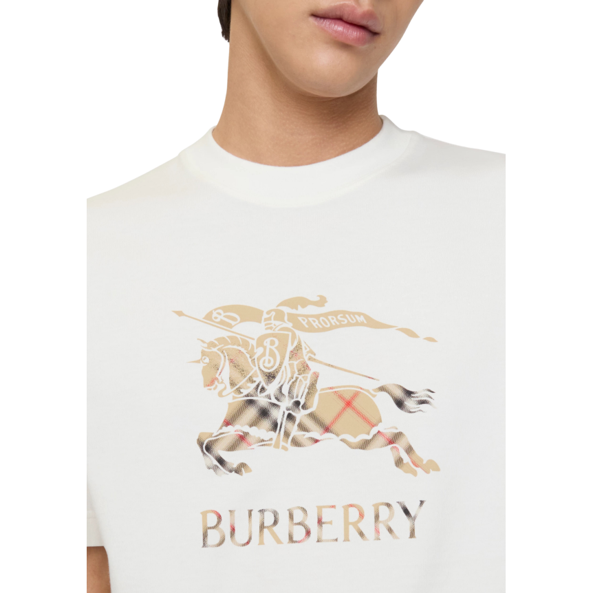 T-shirt col rond BURBERRY coton blanc logo EDK cavalier check ombré