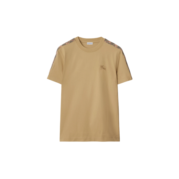 T-shirt col rond BURBERRY coton beige épaule carreaux check beige