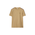 T-shirt col rond coton beige épaule carreaux check beige