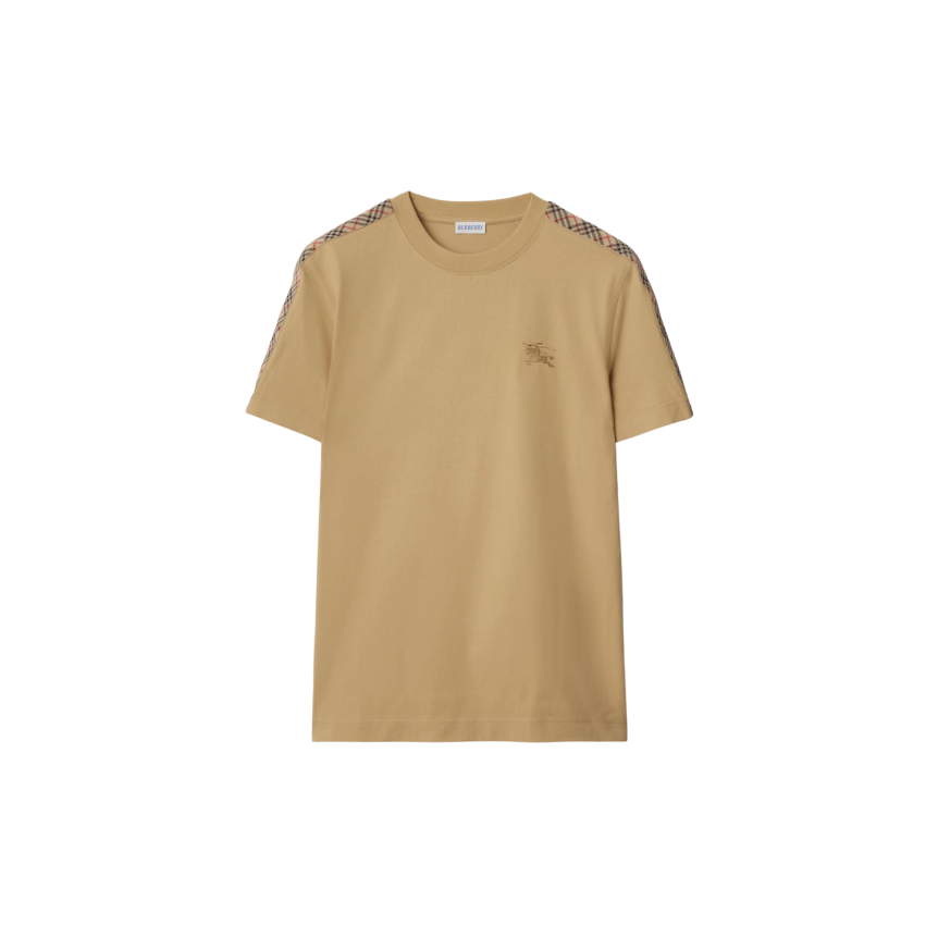 T-shirt col rond BURBERRY coton beige épaule carreaux check beige