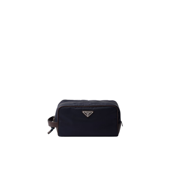 Pochette PRADA Speedrock trousse  zippée Re Nylon bleu marine cuir