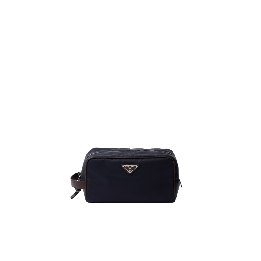 Pochette PRADA Speedrock trousse  zippée Re Nylon bleu marine cuir