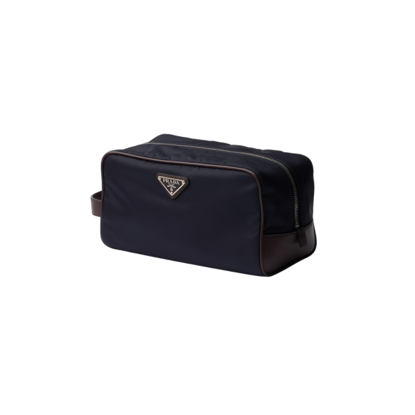 Pochette PRADA Speedrock trousse  zippée Re Nylon bleu marine cuir