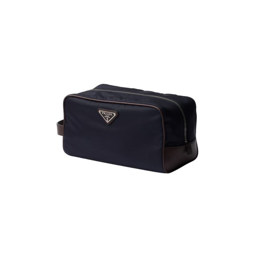 Pochette PRADA Speedrock trousse  zippée Re Nylon bleu marine cuir