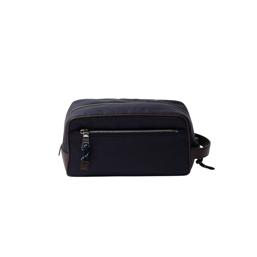 Pochette PRADA Speedrock trousse  zippée Re Nylon bleu marine cuir