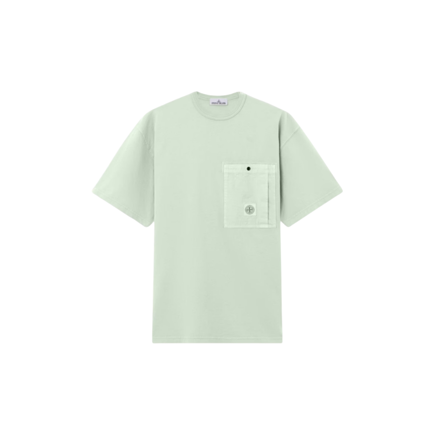 T-shirt manche courte STONE ISLAND jersey coton bio vert sauge poche poitrine