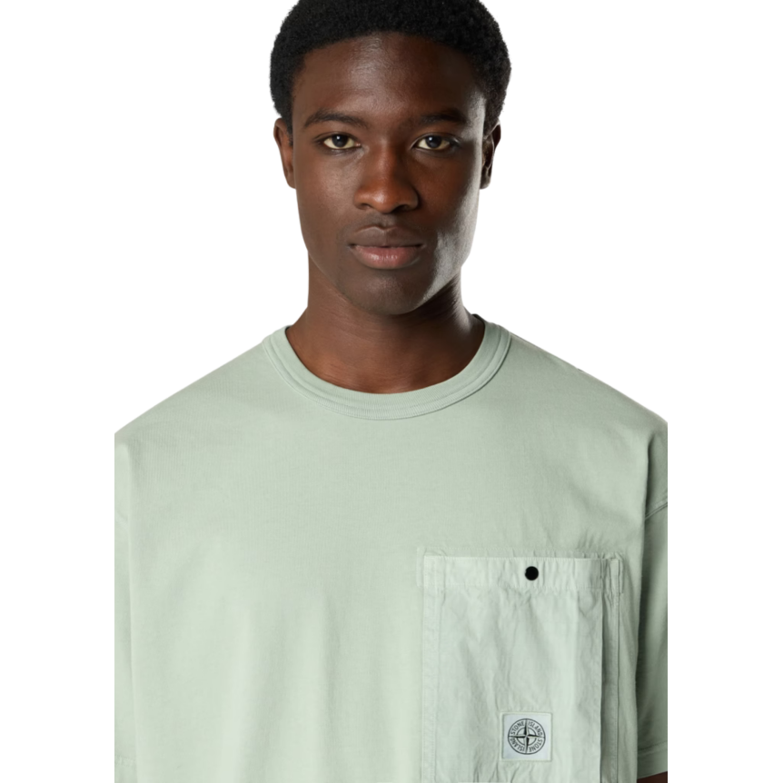 T-shirt manche courte STONE ISLAND jersey coton bio vert sauge poche poitrine